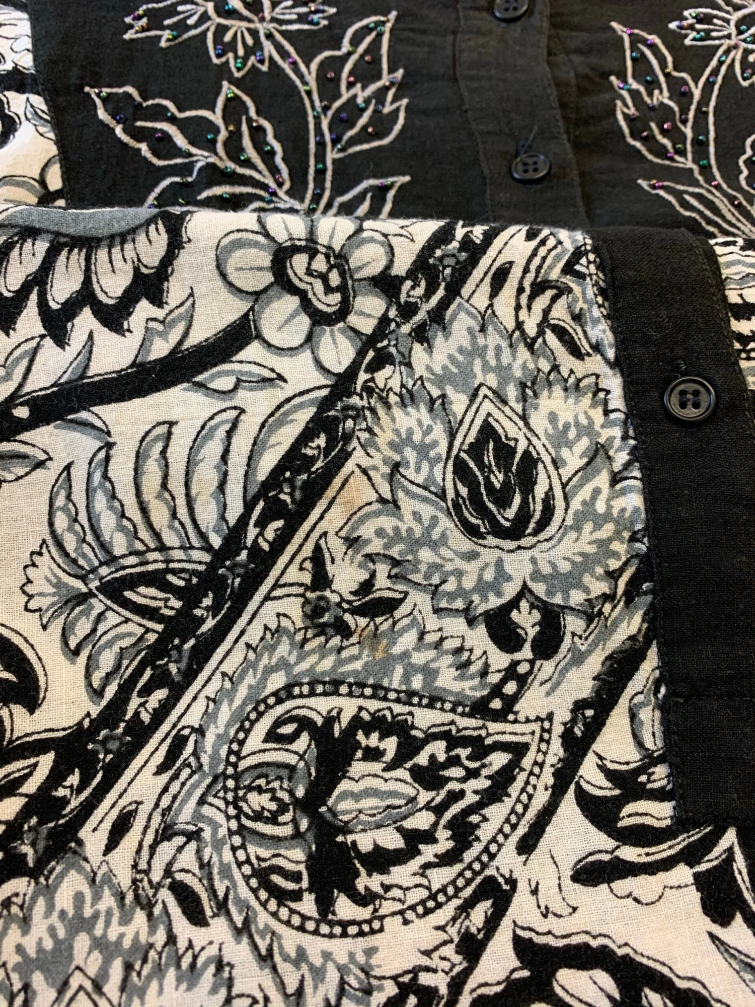 Vintage Indian Cotton Smock Dress - Black & White Embroidered Floral - Free Size S To XXL 9 Vintage Indian Cotton Smock Dress - Black & White Embroidered Floral - Free Size S To XXL - Image 9