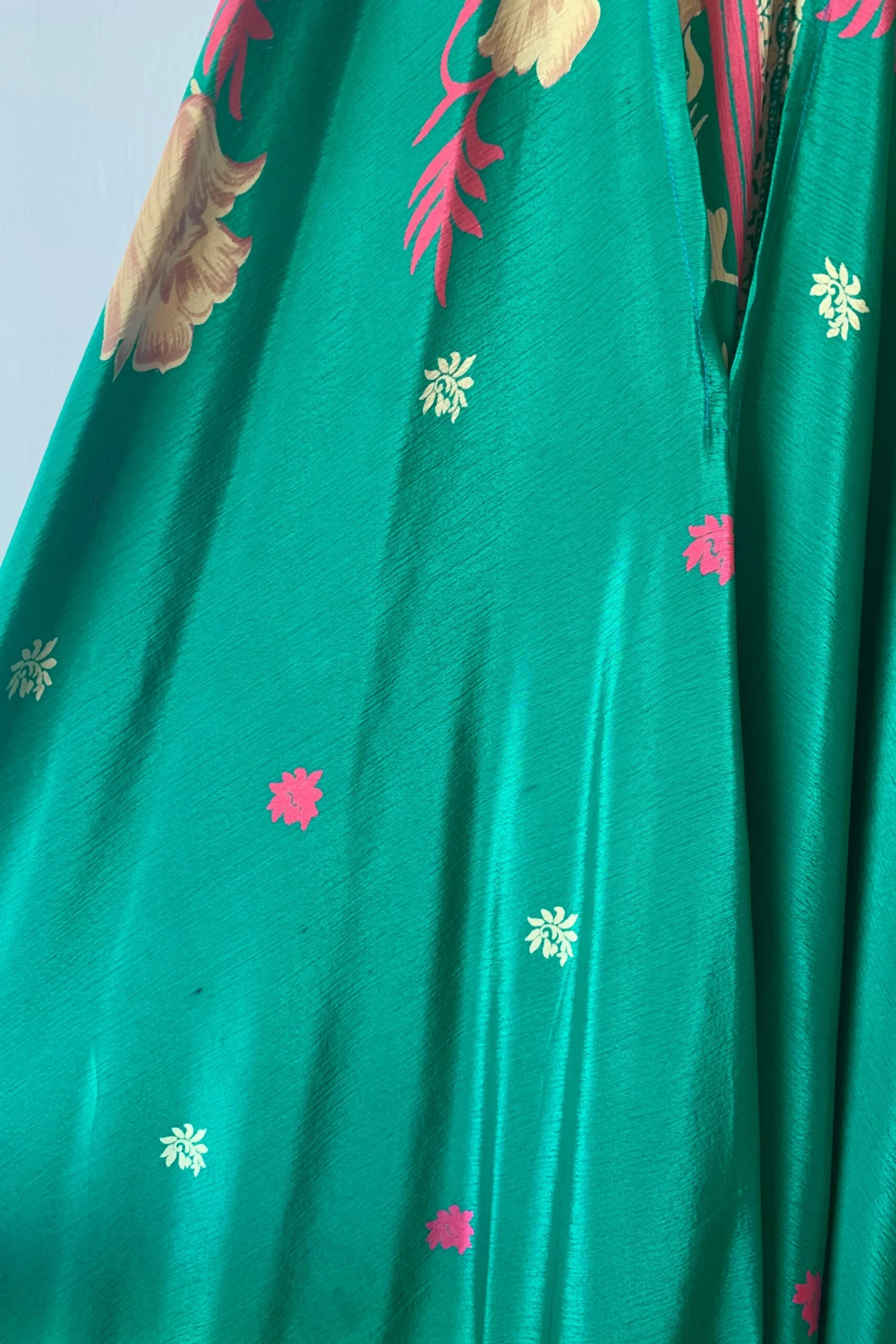 Athena Maxi Dress - Vintage Sari - Juniper Green, Chartreuse & Pink Floral - S/M - XXL 4 Athena Maxi Dress - Vintage Sari - Juniper Green, Chartreuse & Pink Floral - S/M - XXL - Image 4