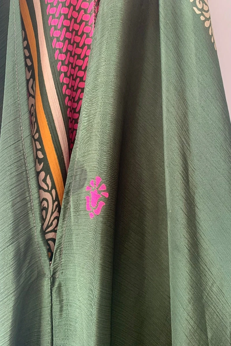 Athena Maxi Dress - Vintage Sari - Dark Pine Tree Print - XS - M/L 4 Athena Maxi Dress - Vintage Sari - Dark Pine Tree Print - XS - M/L - Image 4