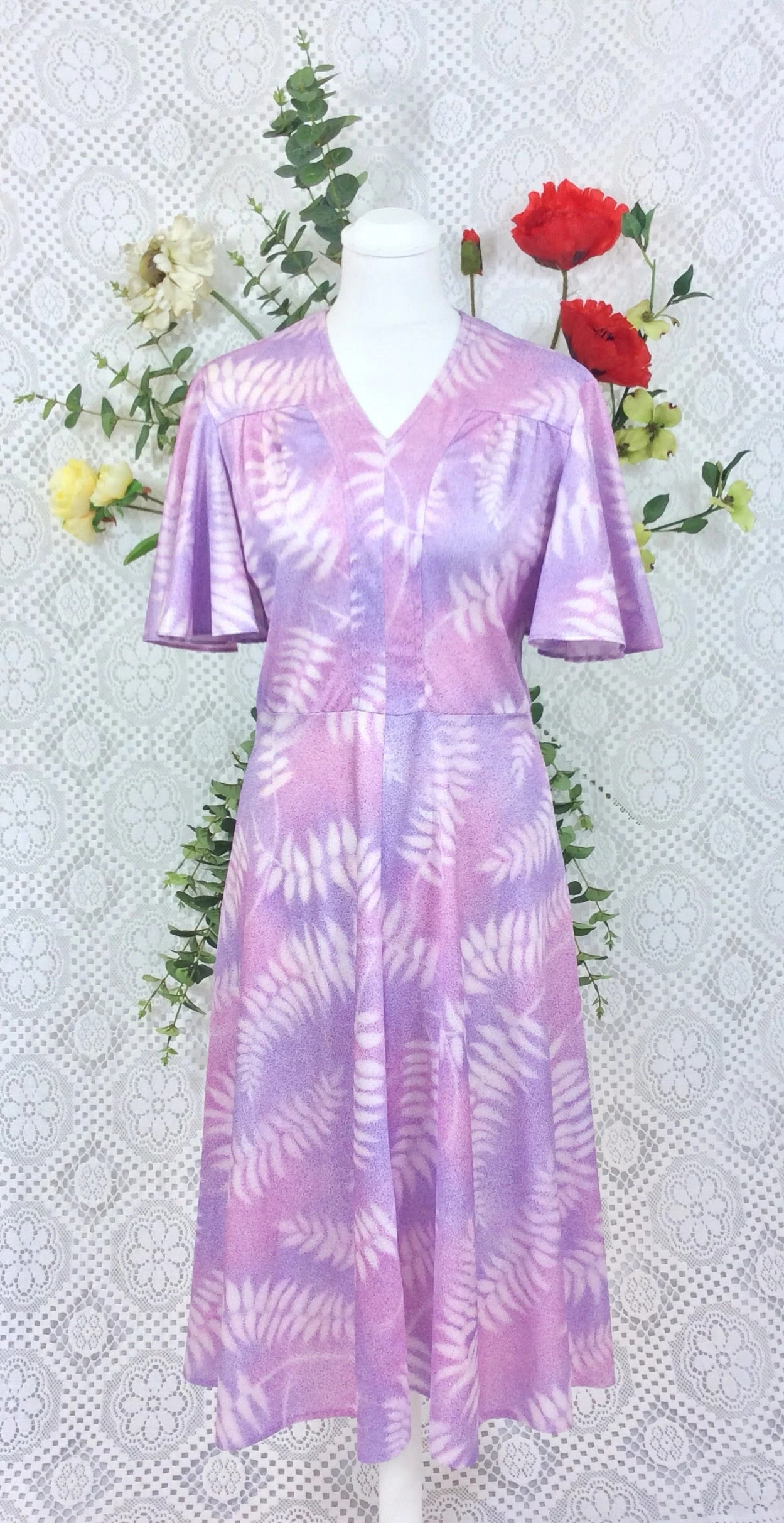 SALE Vintage 70s Day Dress - Lilac Mauve Pink Ferns - Size XS/S 10 SALE Vintage 70s Day Dress - Lilac Mauve Pink Ferns - Size XS/S - Image 10