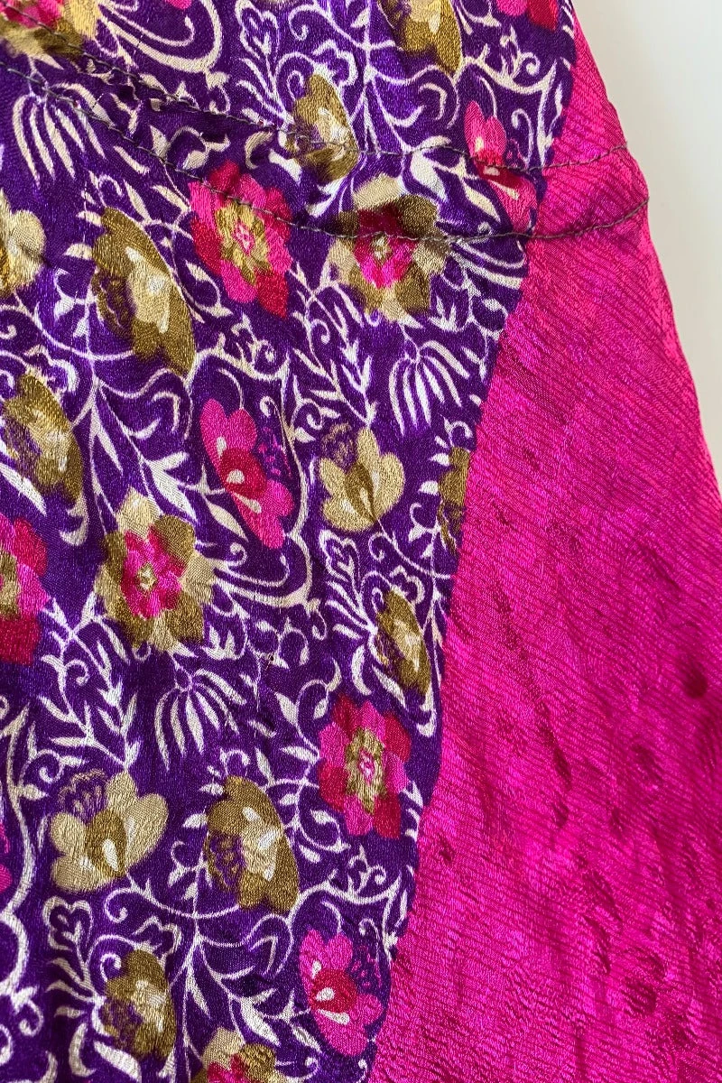 Eden Halter Maxi Dress - Vintage Sari - Fuchsia Pink & Purple Wildflower - Free Size M/L 4 Eden Halter Maxi Dress - Vintage Sari - Fuchsia Pink & Purple Wildflower - Free Size M/L - Image 4