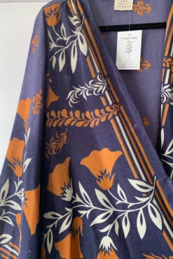 Karina Kimono Mini Dress - Vintage Sari - Faded Heather & Copper Floral - Free Size M/L -KIKIS Clothing Shop image 804265be 3d1c 4c3e a508 06f988e5fe68