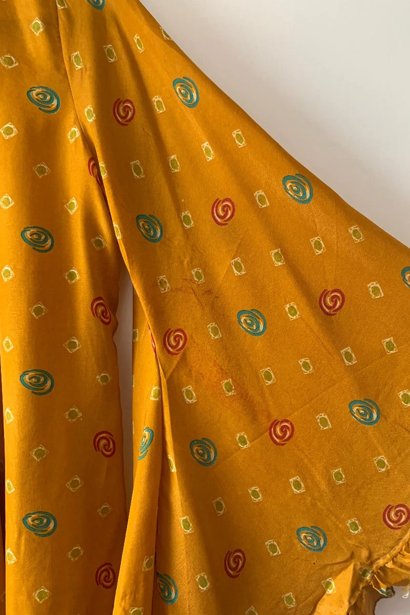 SALE Venus Maxi Dress - Vintage Sari - Mango Yellow Polka Dot Motif - Size L/XL 6 SALE Venus Maxi Dress - Vintage Sari - Mango Yellow Polka Dot Motif - Size L/XL - Image 6