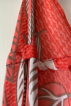 SALE - Blossom Halter Maxi Dress - Vintage Sari - Coral Pink & Taupe Leaf Print - Free Size S/M -KIKIS Clothing Shop image 8b11bab7 1407 4b57 a101 12e424f5137b