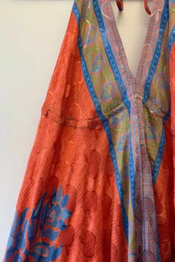 Eden Halter Maxi Dress - Vintage Sari - Candy Red & Blue Apple Print - Free Size M/L -KIKIS Clothing Shop image 94092826 e167 4815 b191 d114606c794d