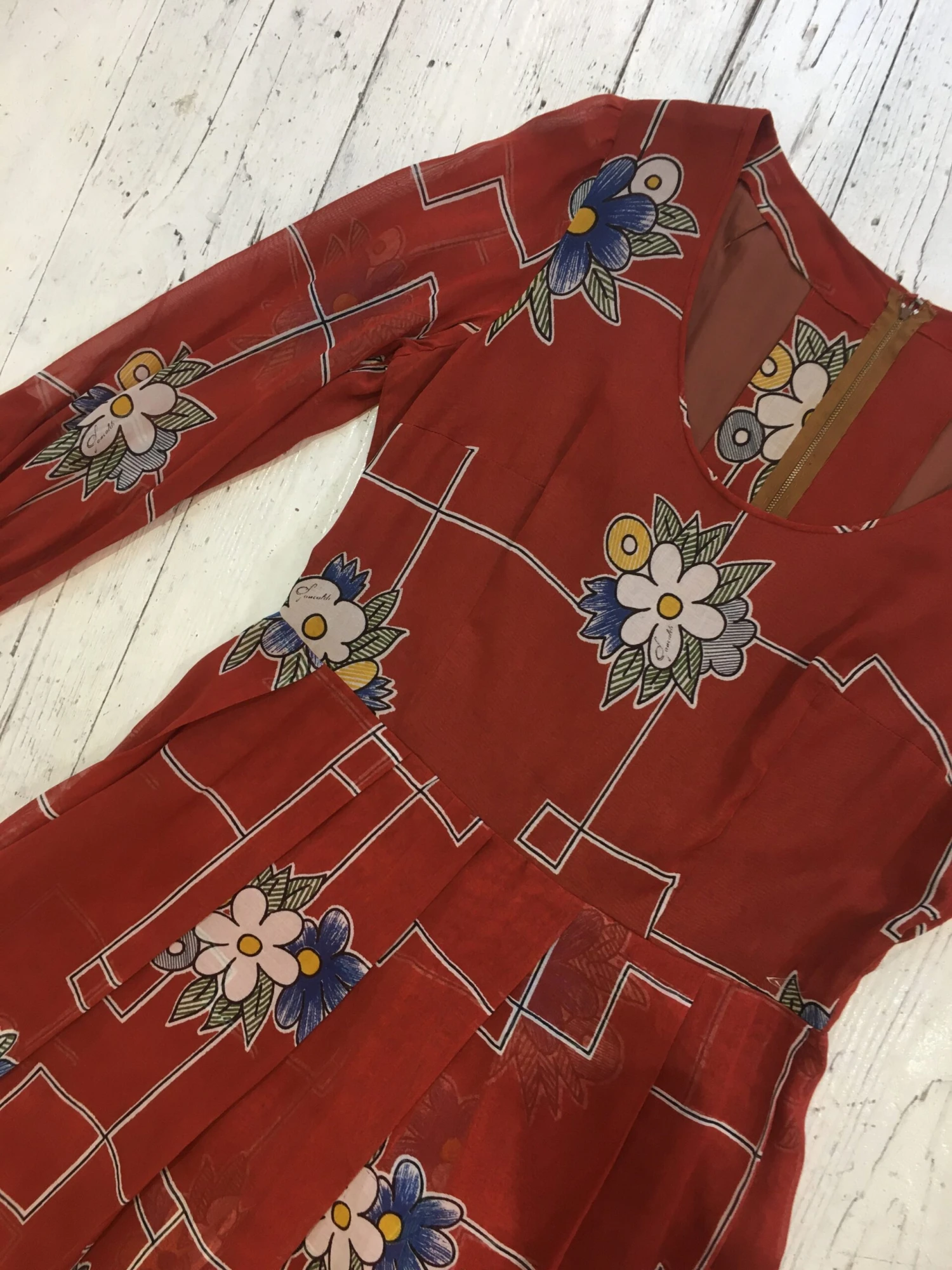 Vintage Brick Red Floral Maxi Dress - S 2 Vintage Brick Red Floral Maxi Dress - S - Image 2