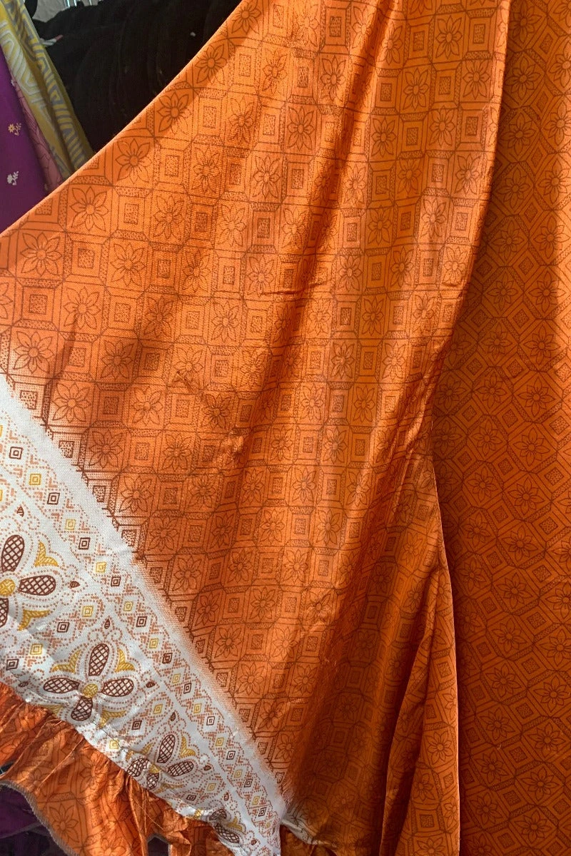 Venus Vintage Sari Midi Dress - Burnt Orange & Pearl Floral Tile - Size S/M 4 Venus Vintage Sari Midi Dress - Burnt Orange & Pearl Floral Tile - Size S/M - Image 4