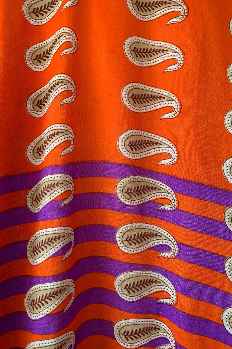 Karina Kimono Mini Dress - Vintage Sari - Pumpkin Orange Peacocks - Free Size XL 7 Karina Kimono Mini Dress - Vintage Sari - Pumpkin Orange Peacocks - Free Size XL - Image 7