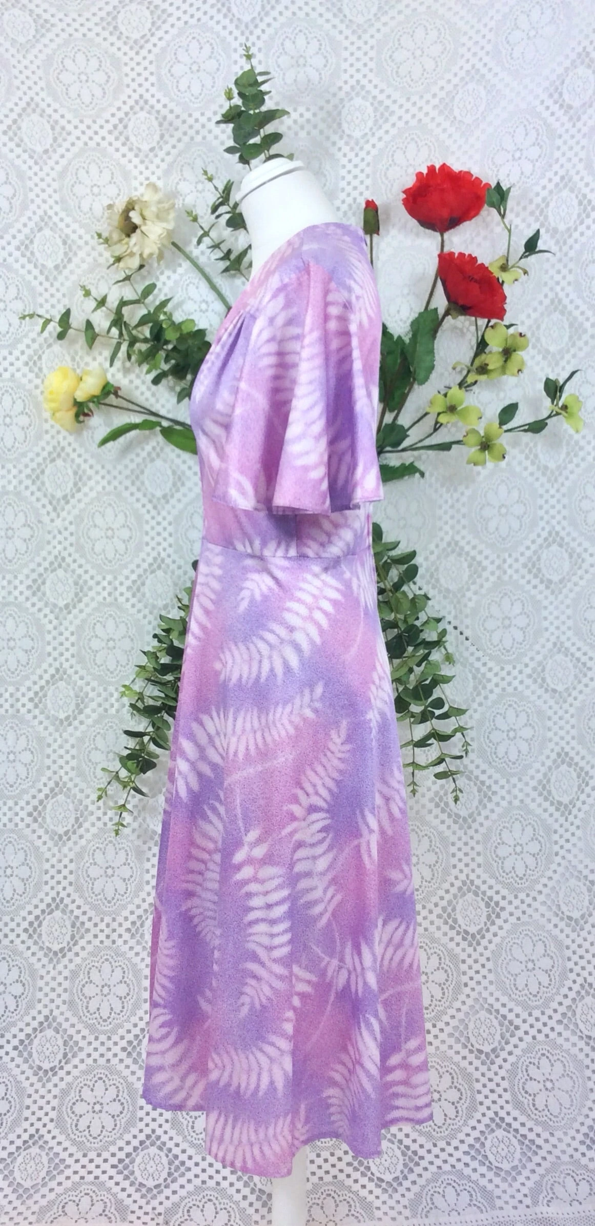 SALE Vintage 70s Day Dress - Lilac Mauve Pink Ferns - Size XS/S 3 SALE Vintage 70s Day Dress - Lilac Mauve Pink Ferns - Size XS/S - Image 3