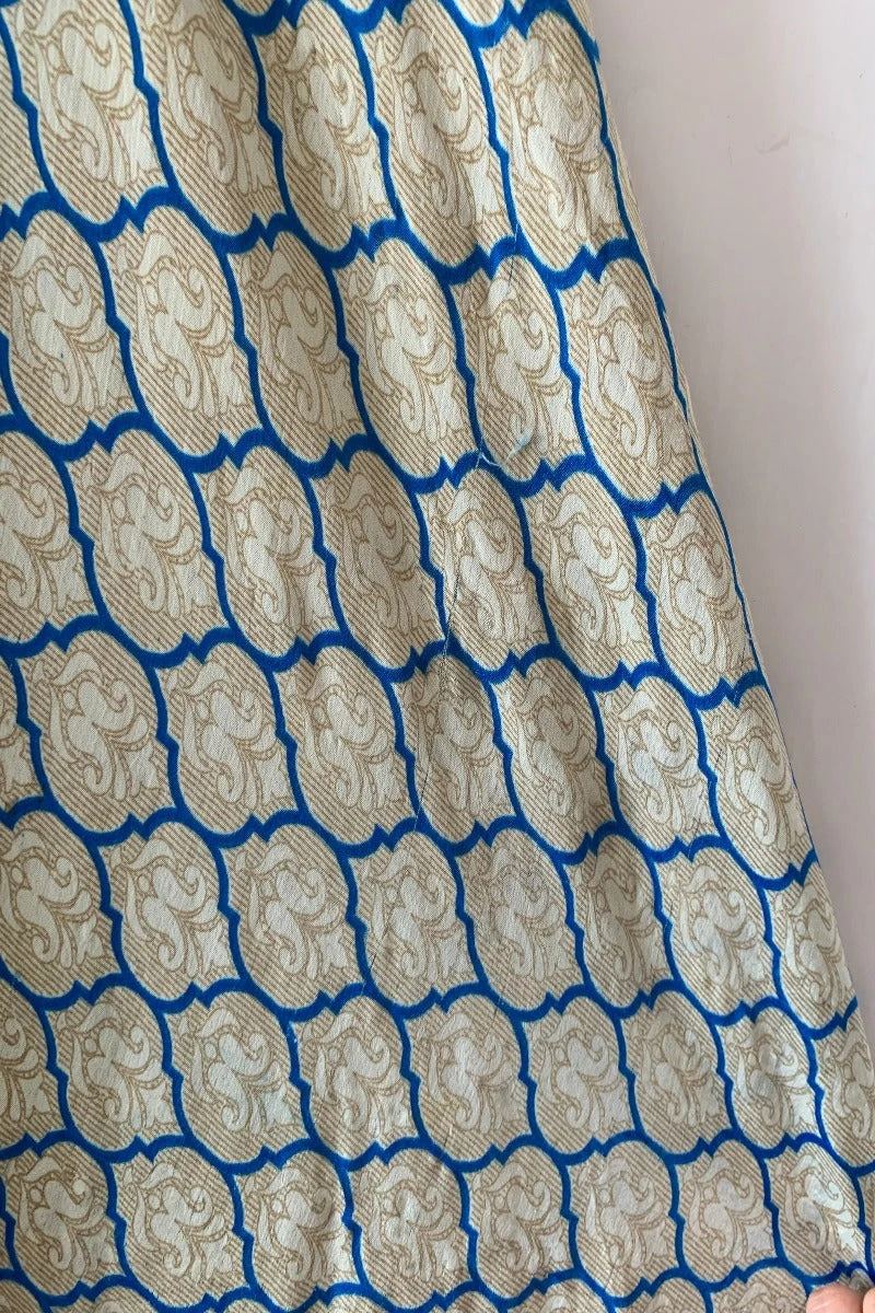 Blossom Halter Maxi Dress - Vintage Sari - Ivory & Majorelle Blue Peacock Print - Free Size L/XL 6 Blossom Halter Maxi Dress - Vintage Sari - Ivory & Majorelle Blue Peacock Print - Free Size L/XL - Image 6