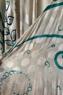 Venus Maxi Dress - Vintage Sari - Salt White & Ocean Blue Shimmer - Size S -KIKIS Clothing Shop image a1b00852 d2aa 4a15 b692 1c6dfe8e8dc8