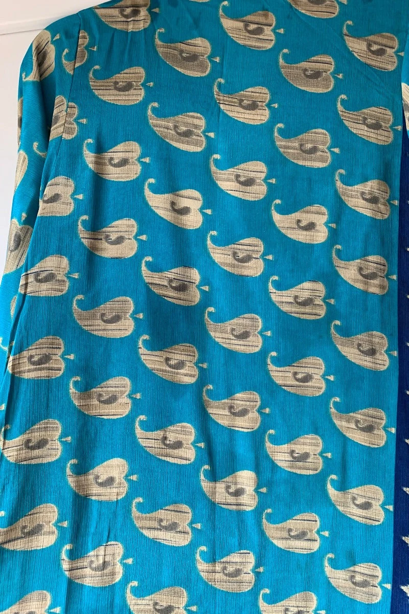 Venus Maxi Dress - Vintage Sari - Button Blue & Indigo Paisley Motif - Size S 4 Venus Maxi Dress - Vintage Sari - Button Blue & Indigo Paisley Motif - Size S - Image 4