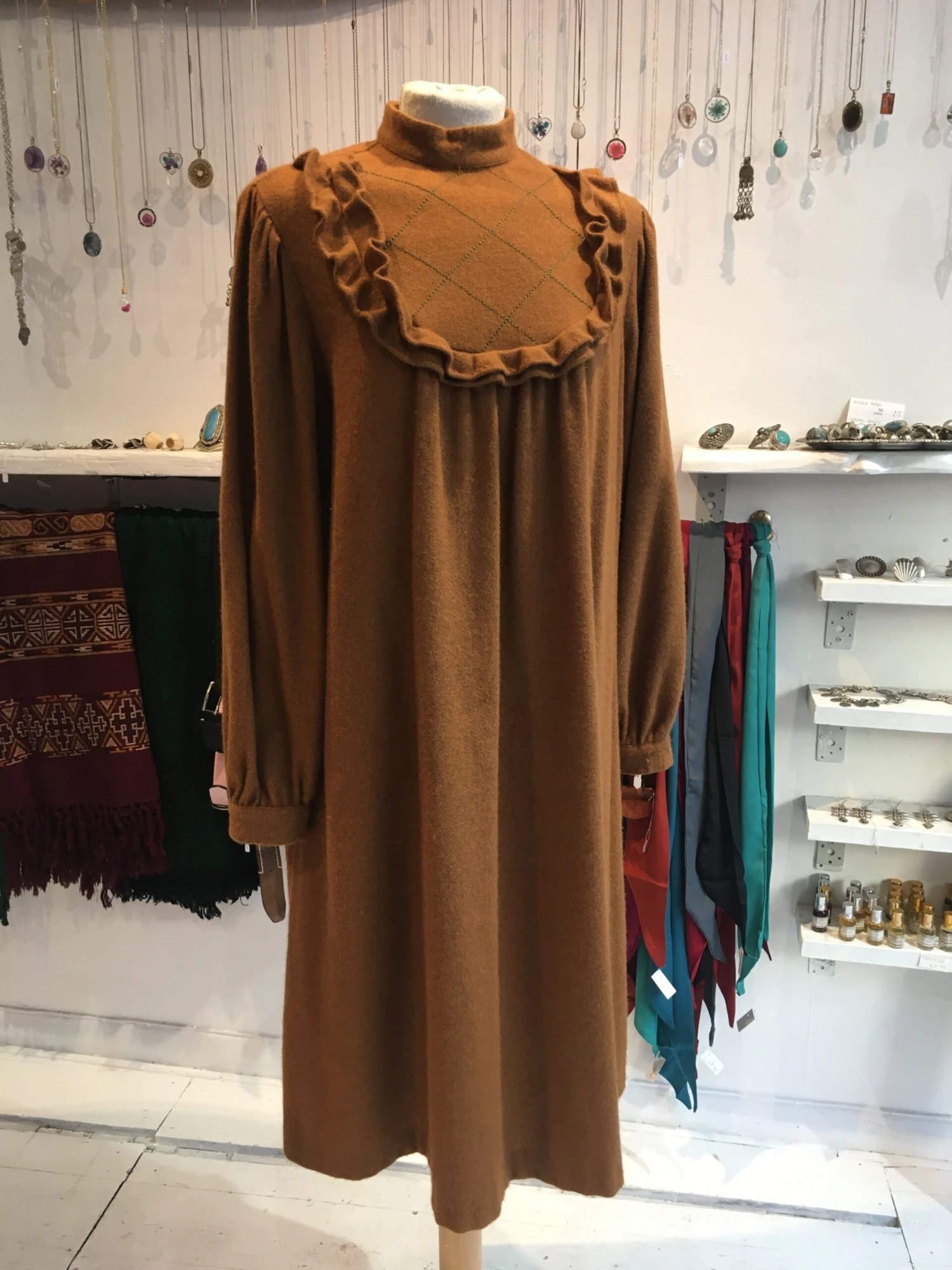 Vintage Dark Mustard Knit Prairie Dress - M / L 2 Vintage Dark Mustard Knit Prairie Dress - M / L - Image 2