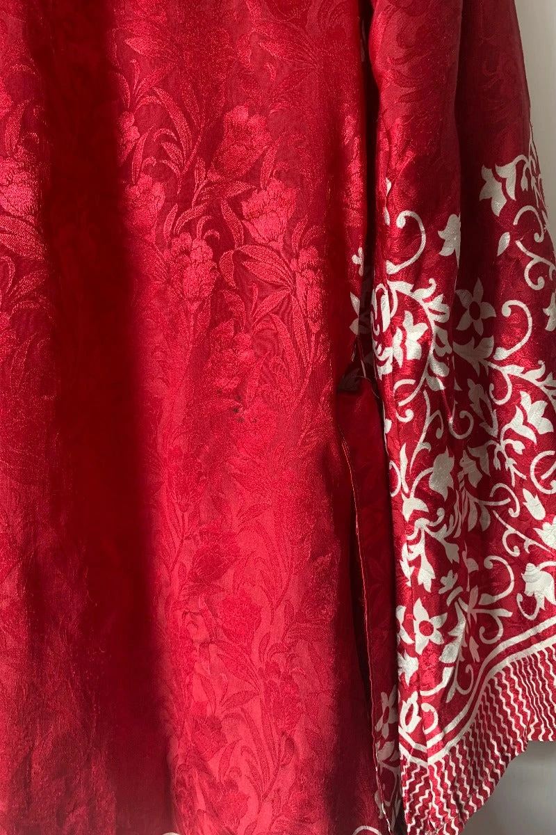 Karina Kimono Mini Dress - Vintage Sari - Ruby & Pearl Baroque Floral - Free Size S 5 Karina Kimono Mini Dress - Vintage Sari - Ruby & Pearl Baroque Floral - Free Size S - Image 5