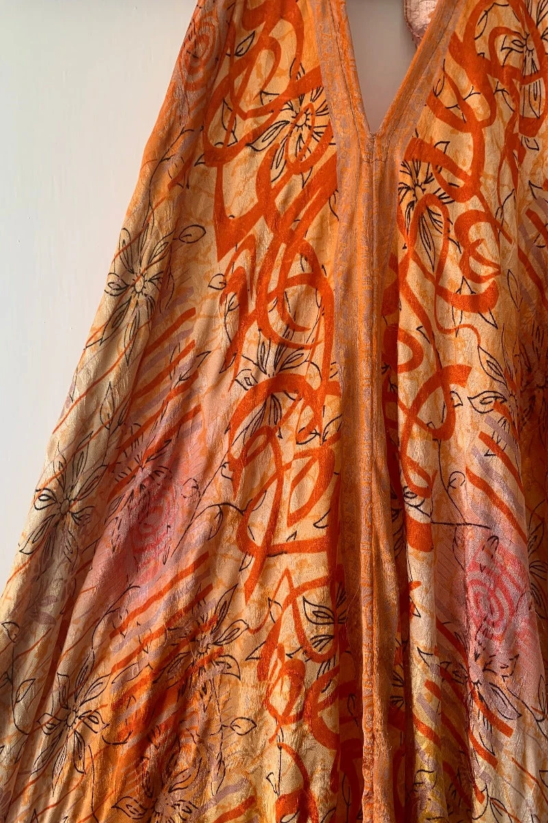 Athena Maxi Dress - Vintage Sari - Copper Sunset Floral - XS - L/XL 4 Athena Maxi Dress - Vintage Sari - Copper Sunset Floral - XS - L/XL - Image 4