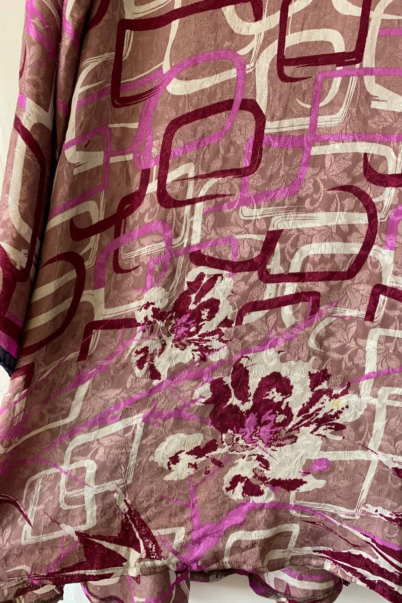 Karina Kimono Mini Dress - Vintage Sari - Geometric Dusted Rose - Free Size XL 6 Karina Kimono Mini Dress - Vintage Sari - Geometric Dusted Rose - Free Size XL - Image 6