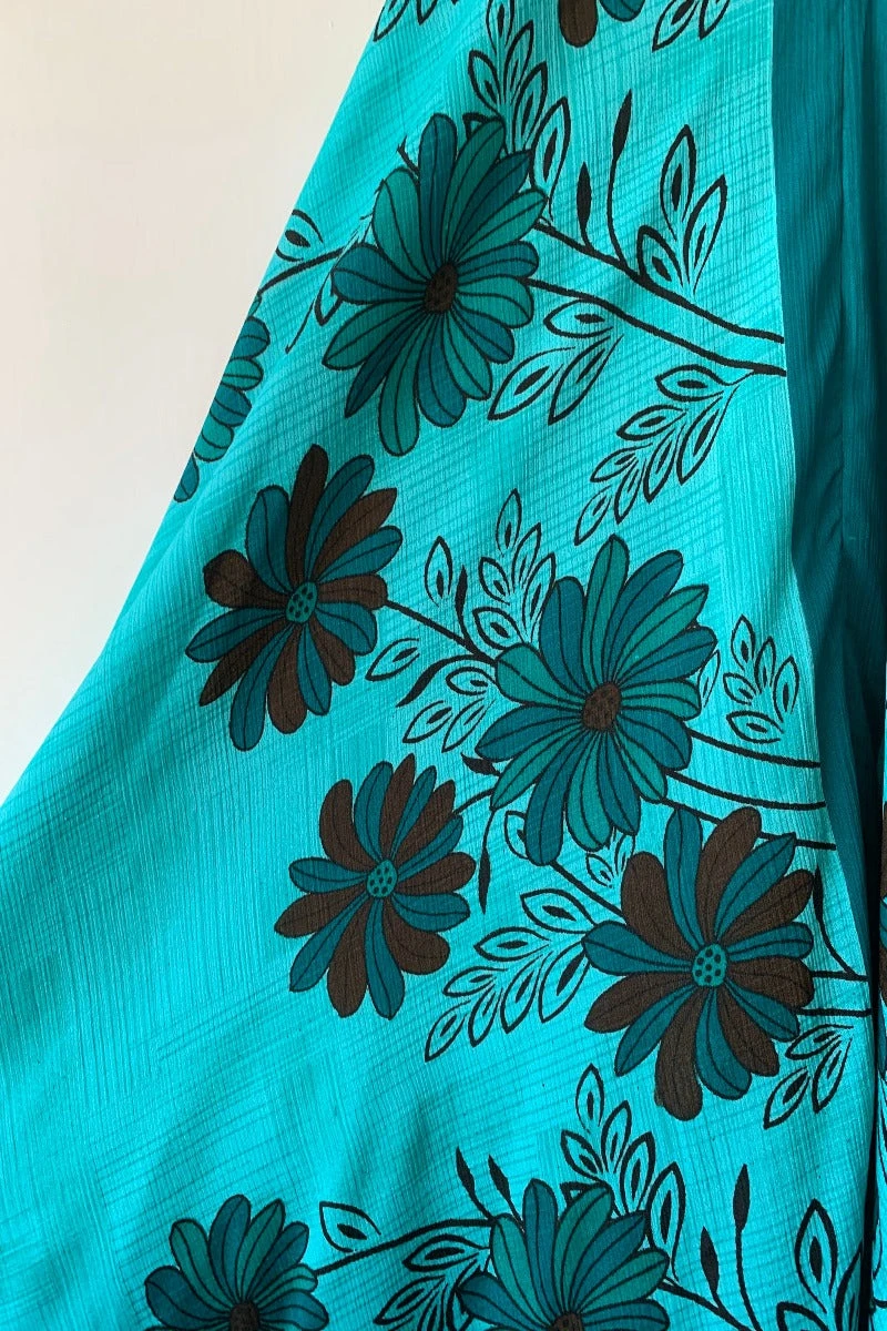 Athena Maxi Dress - Vintage Sari - Tonal Turquoise Floral - XS - L/XL 5 Athena Maxi Dress - Vintage Sari - Tonal Turquoise Floral - XS - L/XL - Image 5