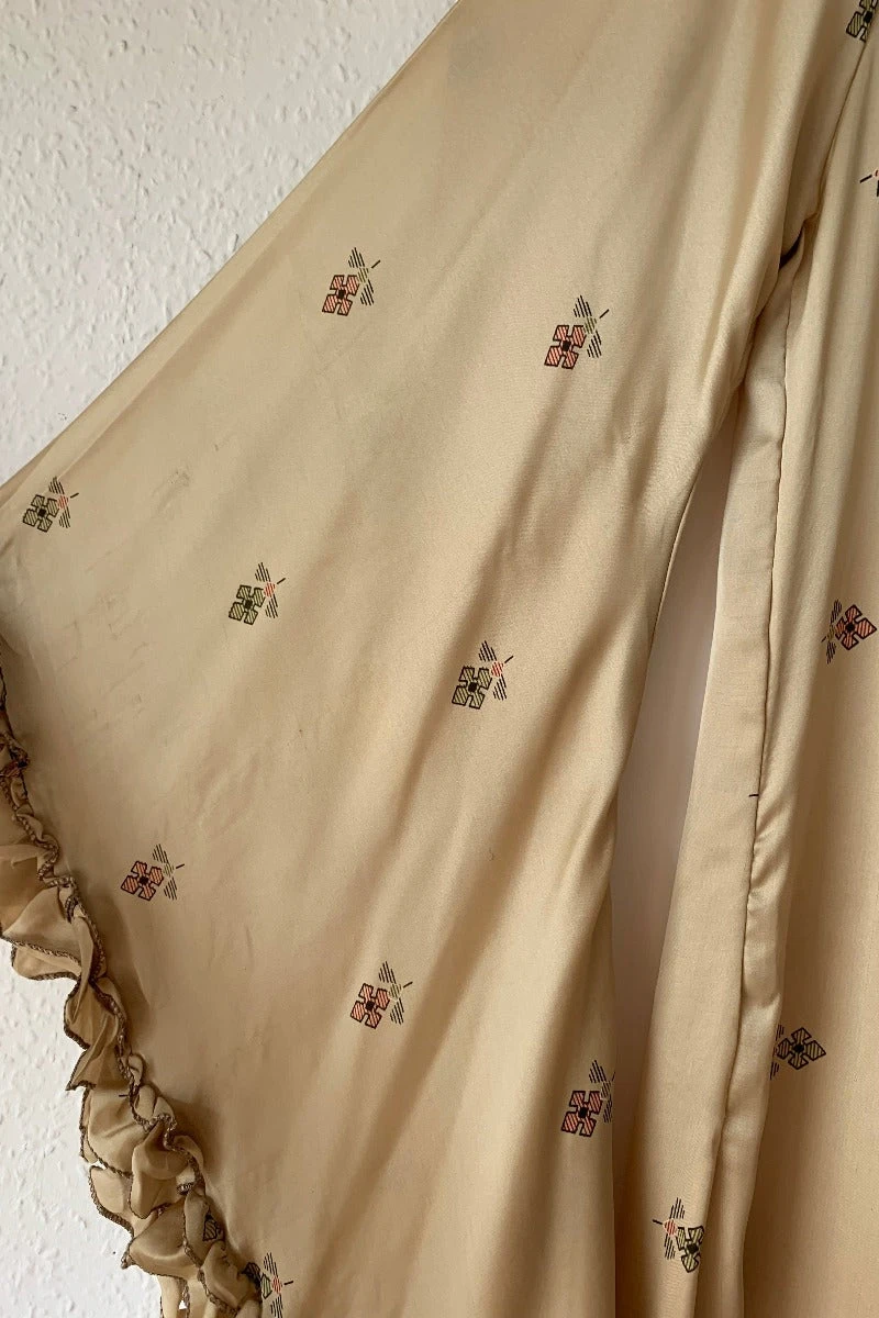 Venus Maxi Dress - Vintage Sari - Ecru & Olive Retro Floral - Size S/M 8 Venus Maxi Dress - Vintage Sari - Ecru & Olive Retro Floral - Size S/M - Image 8