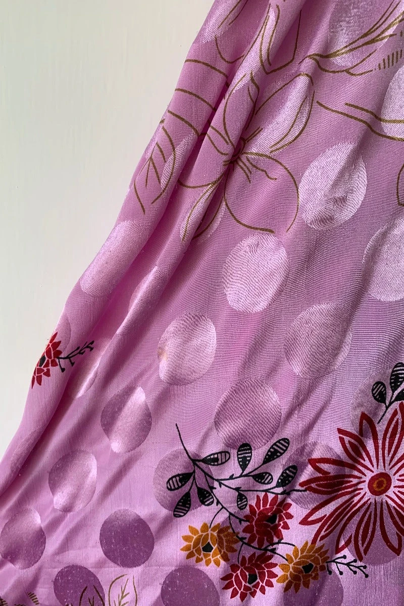 Karina Kimono Mini Dress - Vintage Sari - Garden Cosmos Floral - Free Size XL 8 Karina Kimono Mini Dress - Vintage Sari - Garden Cosmos Floral - Free Size XL - Image 8