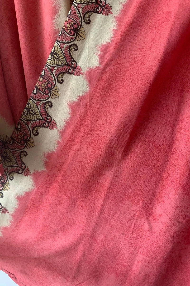 Karina Kimono Mini Dress - Vintage Sari - Blossom Pink Psychedelic - Free Size S/M 6 Karina Kimono Mini Dress - Vintage Sari - Blossom Pink Psychedelic - Free Size S/M - Image 6