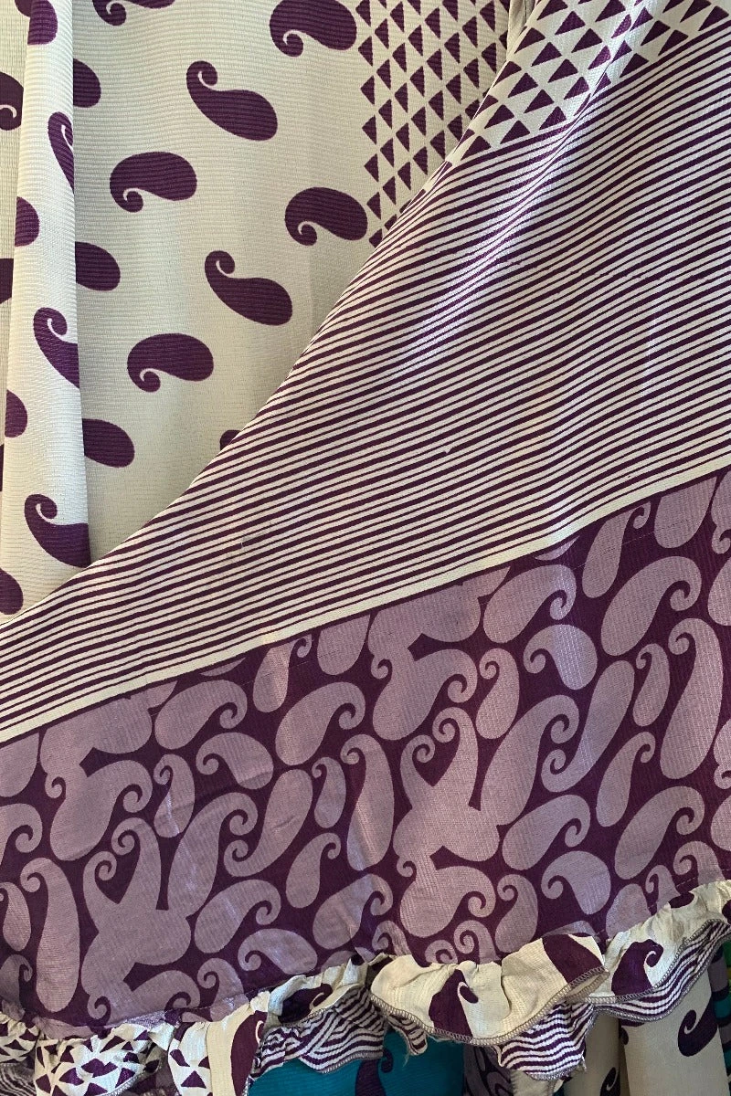 Venus Vintage Sari Midi Dress - Ivory & Royal Purple Paisley - Size S/M 5 Venus Vintage Sari Midi Dress - Ivory & Royal Purple Paisley - Size S/M - Image 5