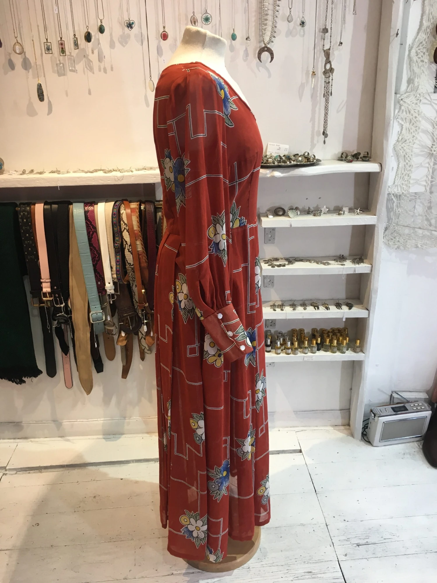 Vintage Brick Red Floral Maxi Dress - S 4 Vintage Brick Red Floral Maxi Dress - S - Image 4