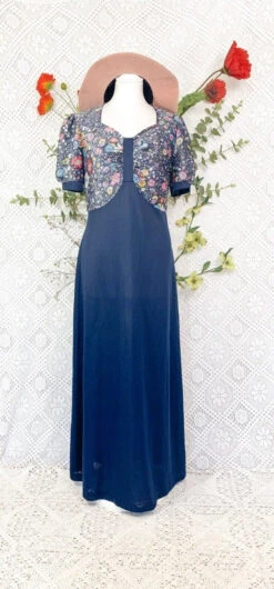 Vintage 70s Navy Sparkly Floral Top Maxi Dress - Size - S/M 12 Vintage 70s Navy Sparkly Floral Top Maxi Dress - Size - S/M -KIKIS Clothing Shop image b99973ec c080 41ce 88a6 ef53de312da5