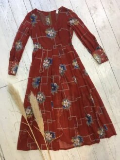 Vintage Brick Red Floral Maxi Dress - S