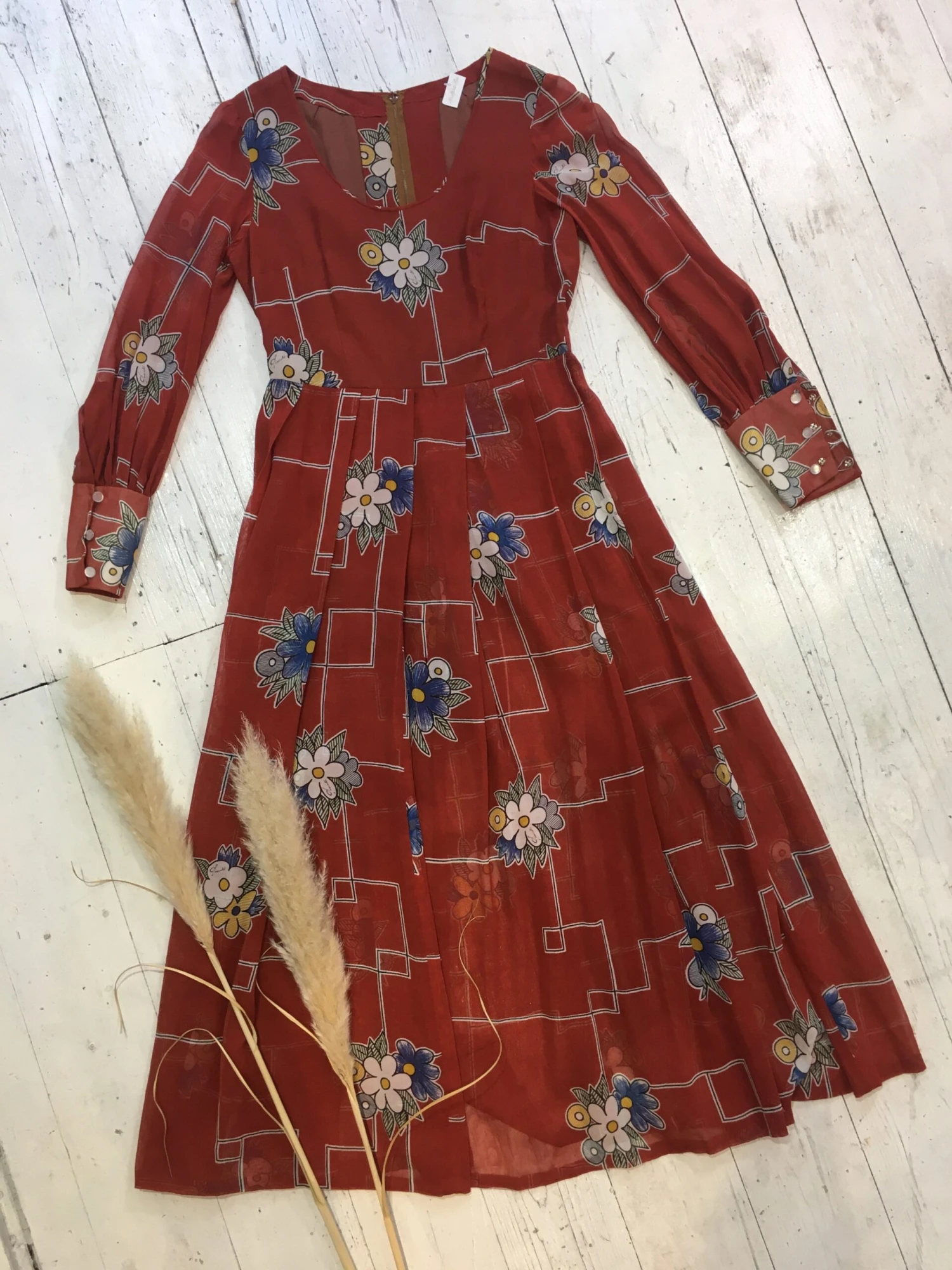 Vintage Brick Red Floral Maxi Dress - S 1 Vintage Brick Red Floral Maxi Dress - S