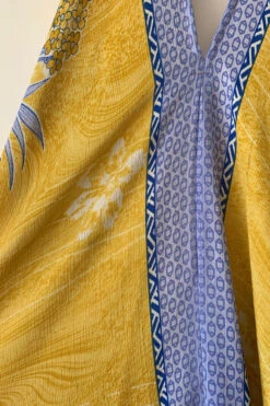 Athena Maxi Dress - Vintage Sari - Buttercup & Blueberry Flower Motif - S/M - L/XL -KIKIS Clothing Shop image bedc10f5 21cf 42b4 bb4a c4505281efb8