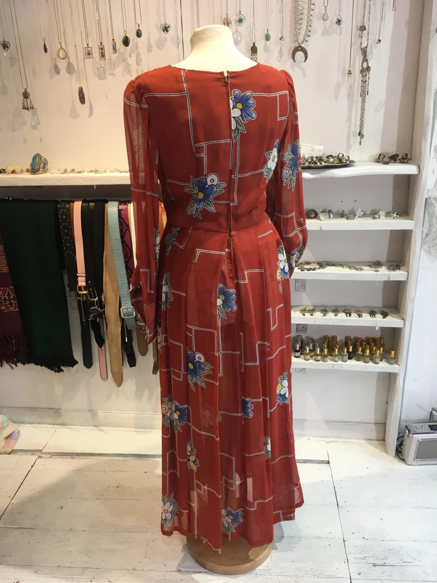 Vintage Brick Red Floral Maxi Dress - S 5 Vintage Brick Red Floral Maxi Dress - S - Image 5