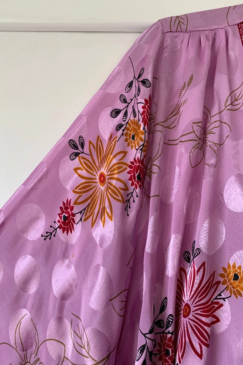 Karina Kimono Mini Dress - Vintage Sari - Garden Cosmos Floral - Free Size XL 4 Karina Kimono Mini Dress - Vintage Sari - Garden Cosmos Floral - Free Size XL - Image 4