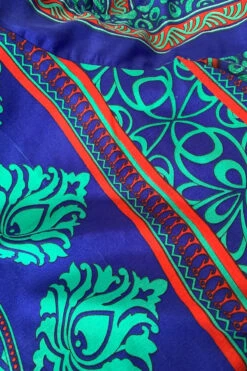 Sydney Mini Halter Dress - Aqua, Scarlet & Indigo Geometric - Vintage Sari - S -KIKIS Clothing Shop image c663e68b 74a3 4d68 afa5 13ee78431542