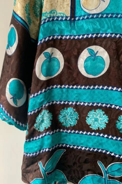 Karina Kimono Mini Dress - Vintage Sari - Aqua & Umber Apple Print - Free Size M/L -KIKIS Clothing Shop image c8433e36 401e 4b9c 9206 6325292c76f3