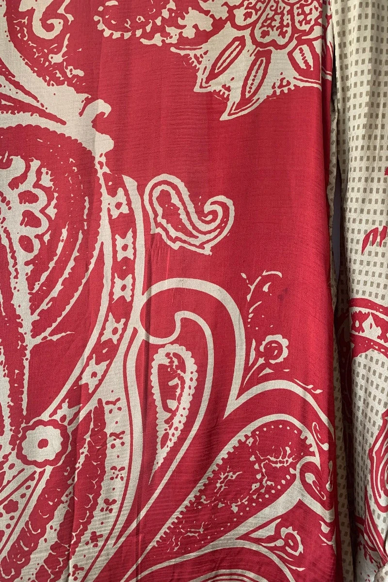 Venus Vintage Sari Midi Dress - Bronze & Crimson Abstract Rococo - Size M/L 5 Venus Vintage Sari Midi Dress - Bronze & Crimson Abstract Rococo - Size M/L - Image 5