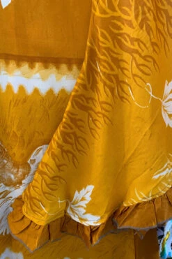 Venus Vintage Sari Midi Dress - Ochre Yellow Leaf & Bird Print - Size S -KIKIS Clothing Shop image cd9d1f87 c0e5 41ff 974b cbc5217f28f5