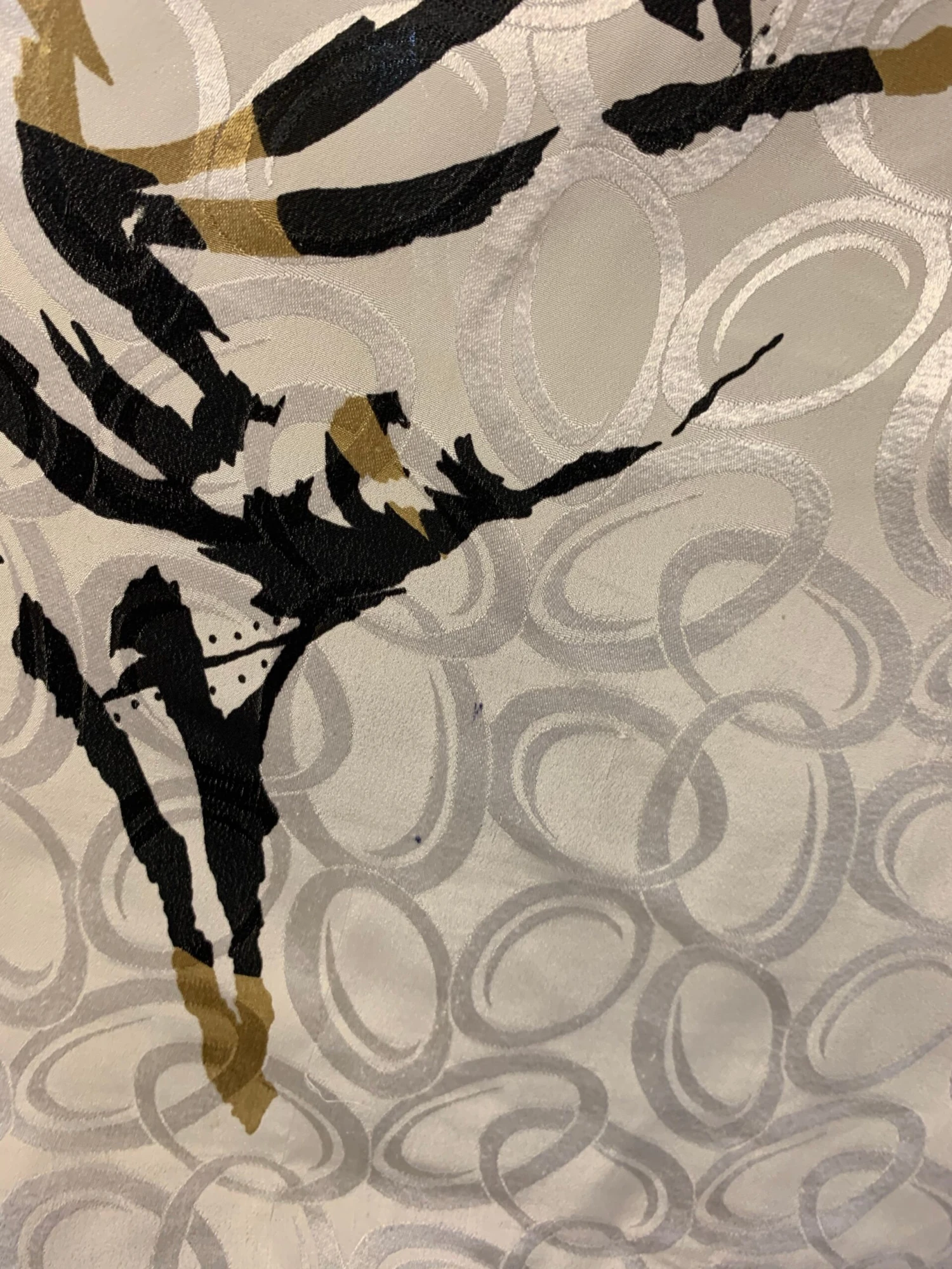 Pansy Mini Dress - Indian Sari - Circular Flounce Sleeve - Ivory, Honey & Raven Brushstroke Shimmer - Free Size M/L 7 Pansy Mini Dress - Indian Sari - Circular Flounce Sleeve - Ivory, Honey & Raven Brushstroke Shimmer - Free Size M/L - Image 7