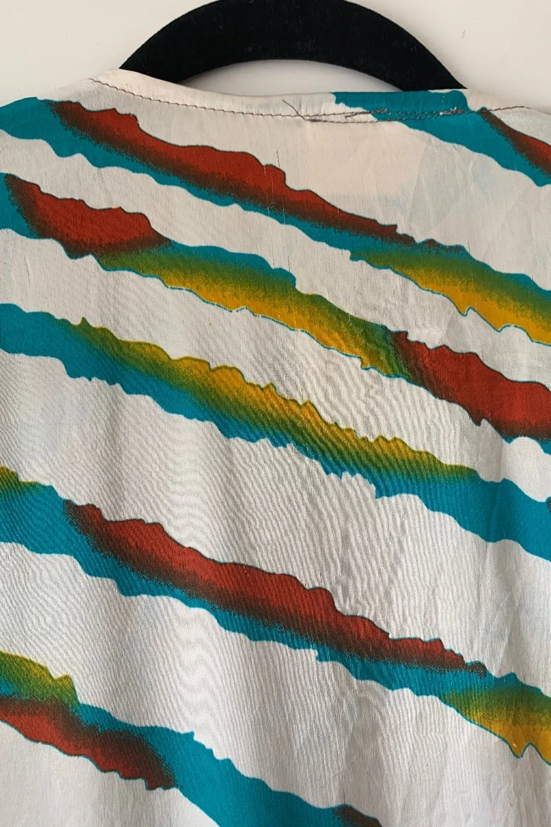 Venus Vintage Sari Midi Dress - Salt White & Stripe Embroidered Flowers - Size M/L 4 Venus Vintage Sari Midi Dress - Salt White & Stripe Embroidered Flowers - Size M/L - Image 4