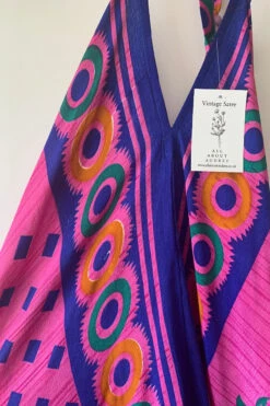 Athena Maxi Dress - Vintage Sari - Magenta & Indigo Retro Jacquard - XS - S/M -KIKIS Clothing Shop image d36ab402 699b 4a03 9f66 063034af4c13