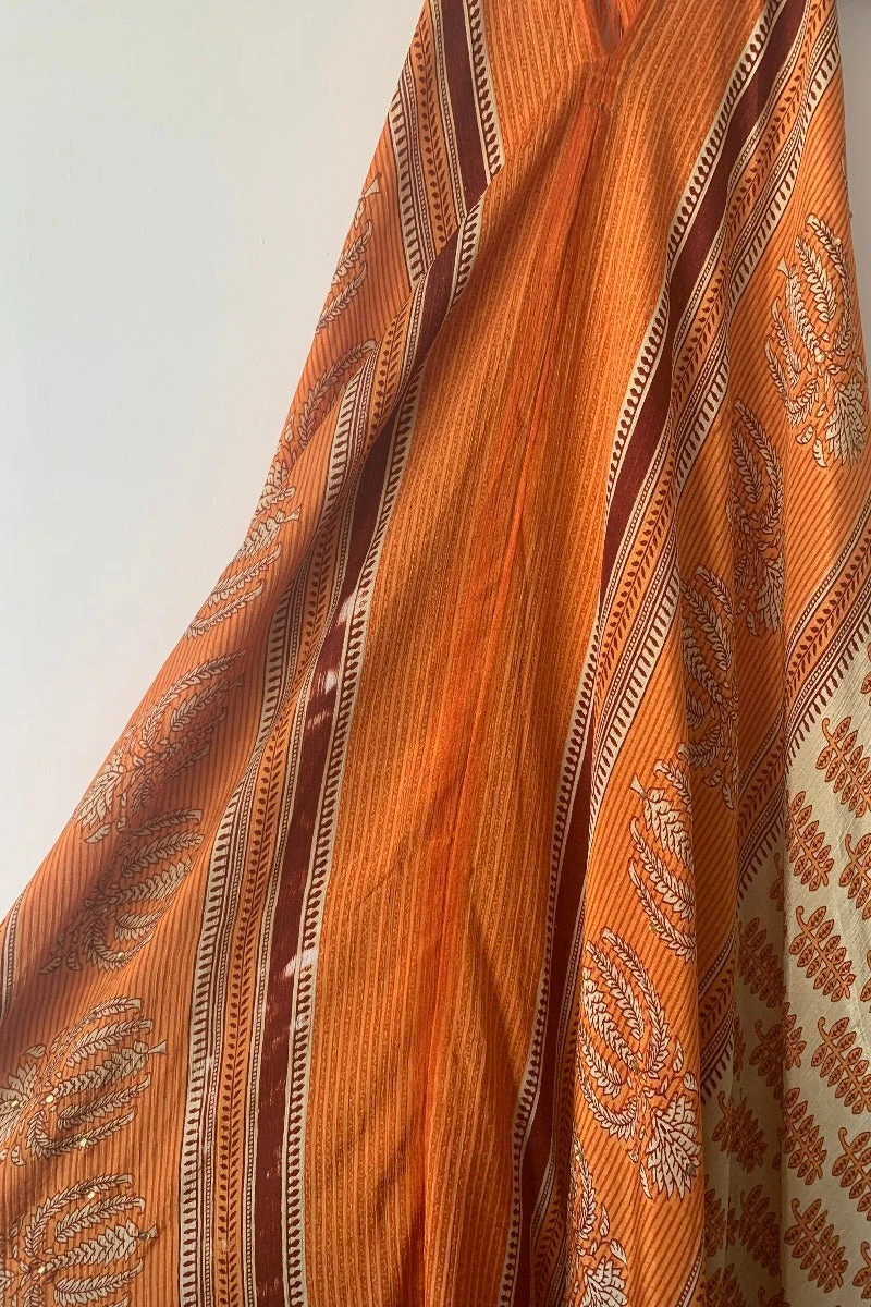 Athena Maxi Dress - Vintage Sari - Embellished Sunny Orange Motif - XS - S/M 4 Athena Maxi Dress - Vintage Sari - Embellished Sunny Orange Motif - XS - S/M - Image 4