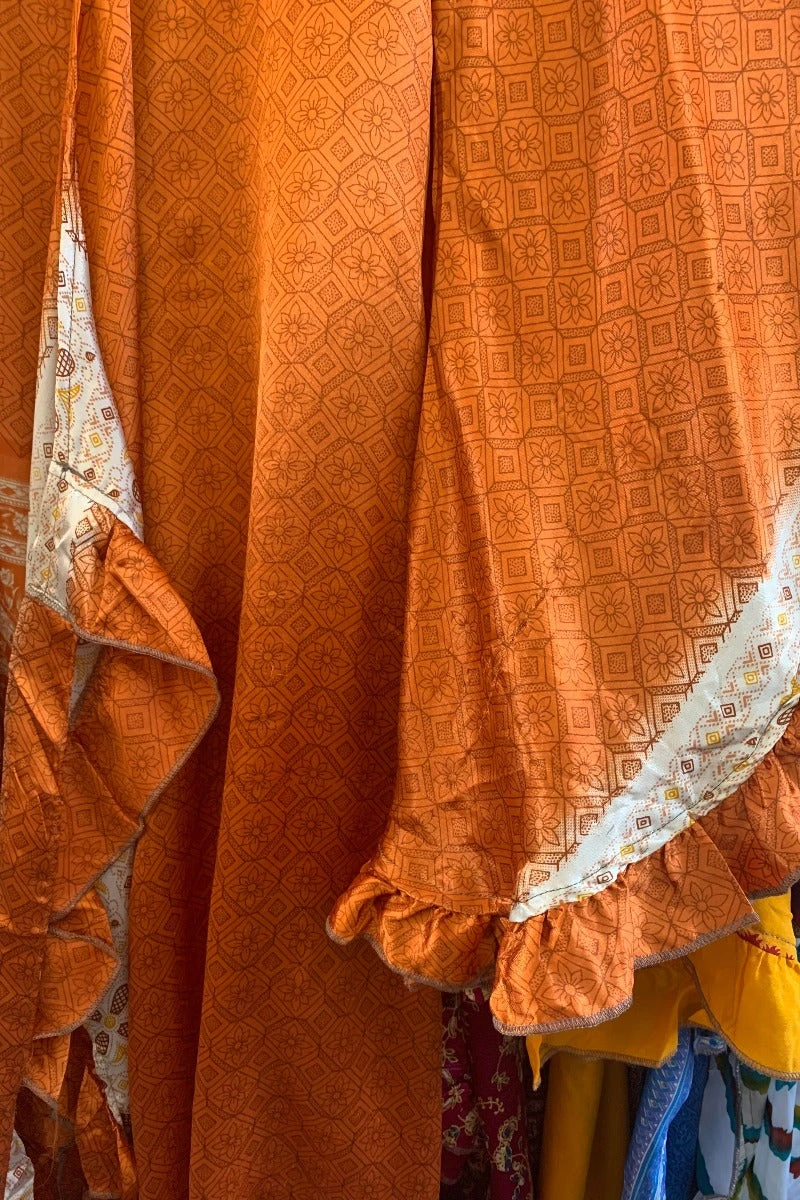 Venus Vintage Sari Midi Dress - Burnt Orange & Pearl Floral Tile - Size S/M 5 Venus Vintage Sari Midi Dress - Burnt Orange & Pearl Floral Tile - Size S/M - Image 5