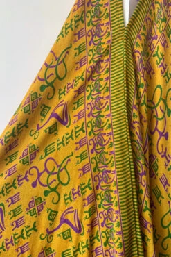 Athena Maxi Dress - Vintage Sari - Mustard Yellow Dancing Figures - XS - S/M -KIKIS Clothing Shop image dcc10b9e a998 4975 a17e f3369f5dd971