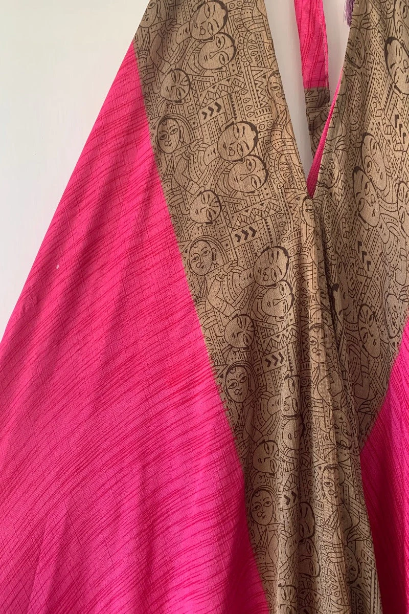 Athena Maxi Dress - Vintage Sari - Bright Magenta & Taupe Colour Block - M - XXL 5 Athena Maxi Dress - Vintage Sari - Bright Magenta & Taupe Colour Block - M - XXL - Image 5