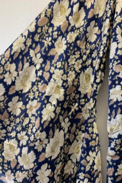 Venus Vintage Sari Midi Dress - Indigo Blue & Cream Wildflower Block Print - Size S/M -KIKIS Clothing Shop image e3ee6f0e 790a 4c95 a195 e17ff5c55213