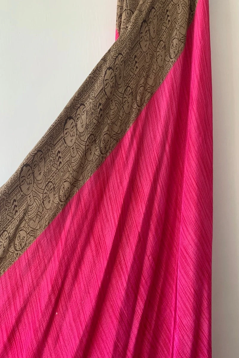 Athena Maxi Dress - Vintage Sari - Bright Magenta & Taupe Colour Block - M - XXL 6 Athena Maxi Dress - Vintage Sari - Bright Magenta & Taupe Colour Block - M - XXL - Image 6