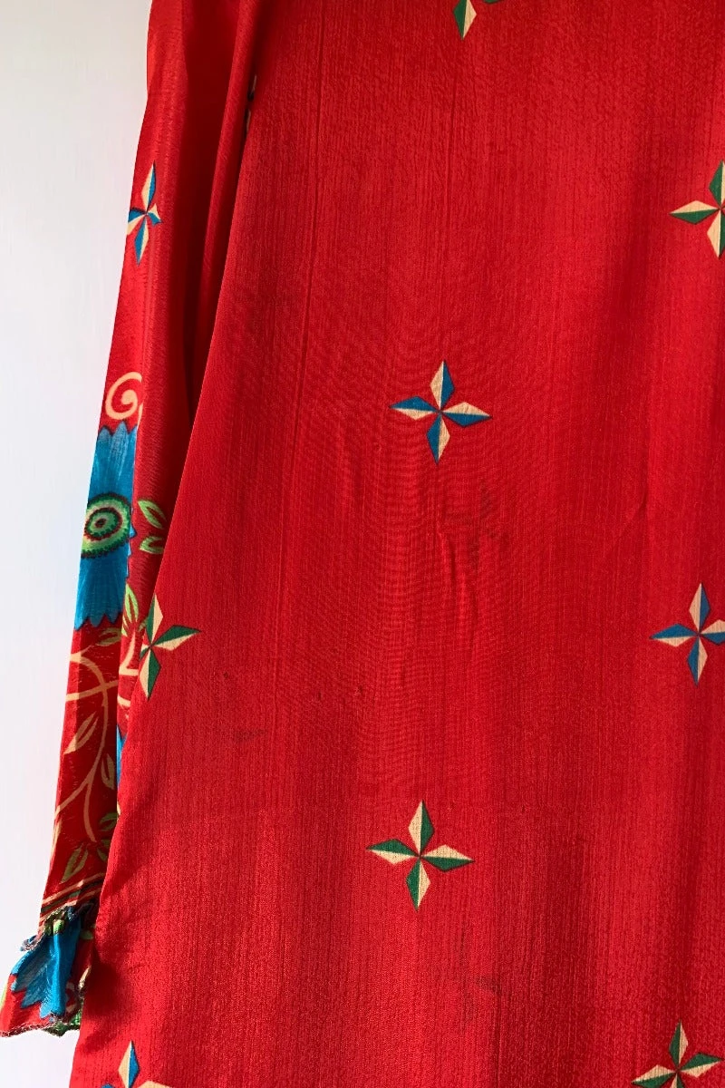 Venus Maxi Dress - Vintage Sari - Scarlet, Sky & Lime Floral - Size S 4 Venus Maxi Dress - Vintage Sari - Scarlet, Sky & Lime Floral - Size S - Image 4