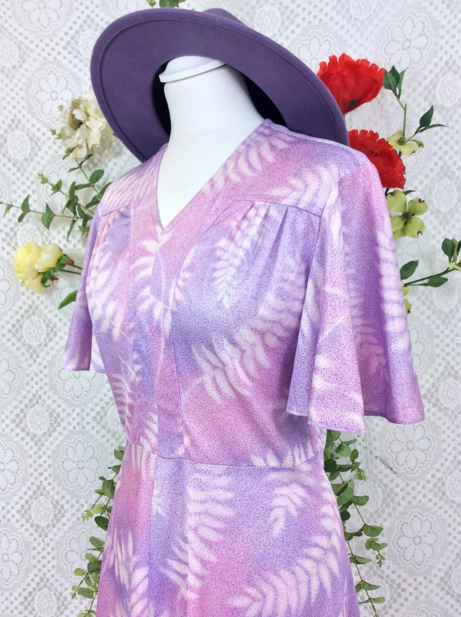 SALE Vintage 70s Day Dress - Lilac Mauve Pink Ferns - Size XS/S 5 SALE Vintage 70s Day Dress - Lilac Mauve Pink Ferns - Size XS/S - Image 5