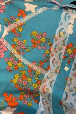 Vintage Midi Dress - Sky Blue With Bright Floral Stars - Size S -KIKIS Clothing Shop image e9d3db97 c3b2 41fe 9c83 b8c5b4bb7a7d