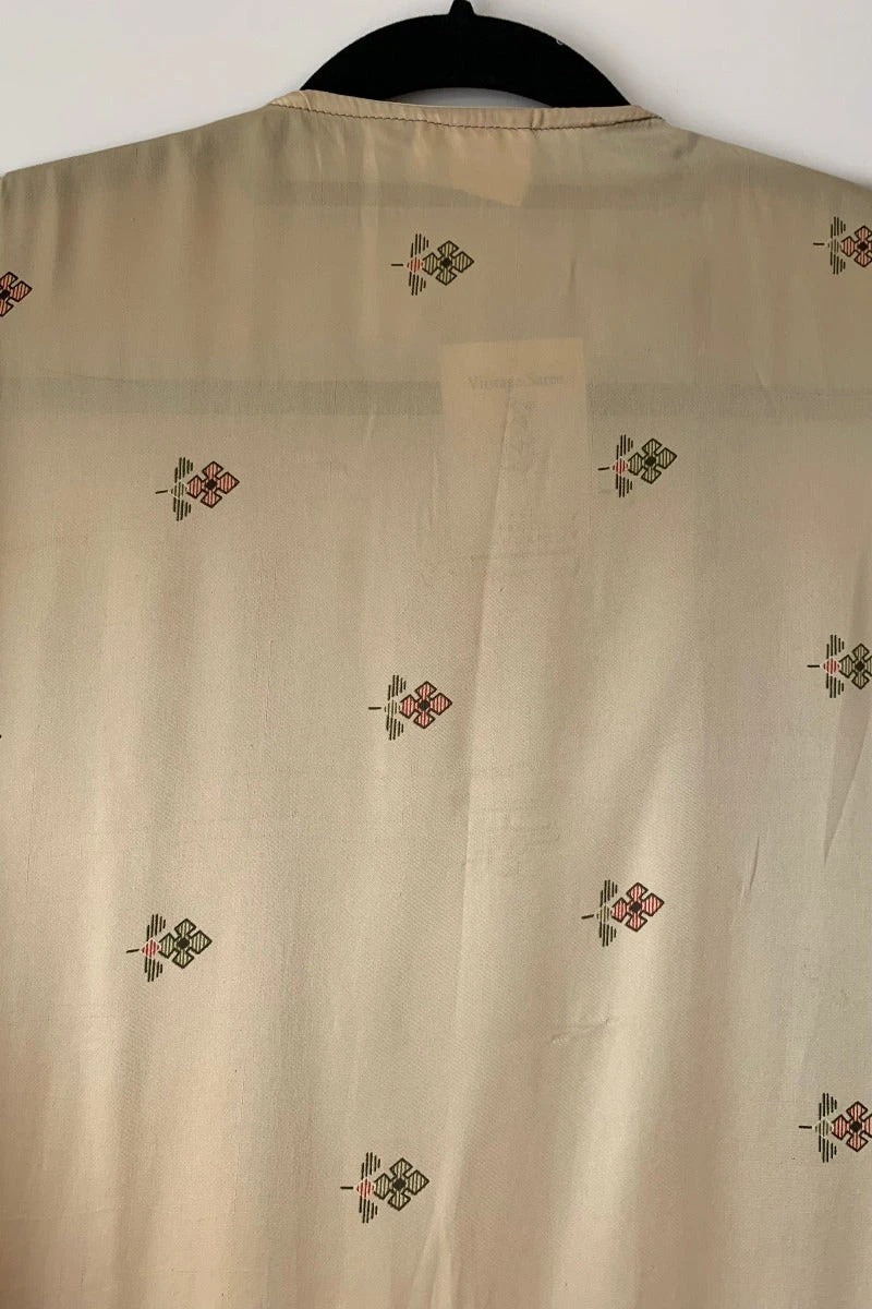 Venus Maxi Dress - Vintage Sari - Ecru & Olive Retro Floral - Size S/M 7 Venus Maxi Dress - Vintage Sari - Ecru & Olive Retro Floral - Size S/M - Image 7