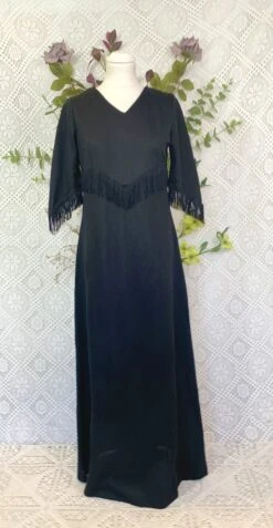 SALE Vintage Black Maxi Dress With Tassel Detailing - Size XS/S